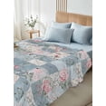 thumbnail image 4 of Blue Pink Botanical California King Size Flat Sheet, Wrinkleproof & Fadeproof Cooling Flat Bed Sheet Only, Spring Floral Vintage Breathable Soft Bedding Top Sheets 108 x 98 Inches, 4 of 8