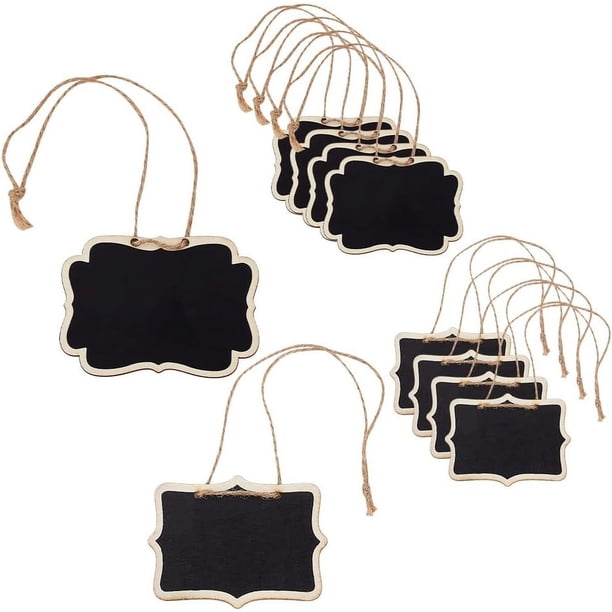 10 etiquetas de pizarra para decantadores, 2 estilos, mini letreros de pizarra de madera, etiquetas para decantadores de licor con cuerda para colgar, pizarras de mensajes.