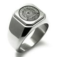 thumbnail image 1 of Stainless Steel All Seeing Eye Novus Ordo Seclorum Engraved Square Flat Top Biker Style Polished Signet Ring, 1 of 1