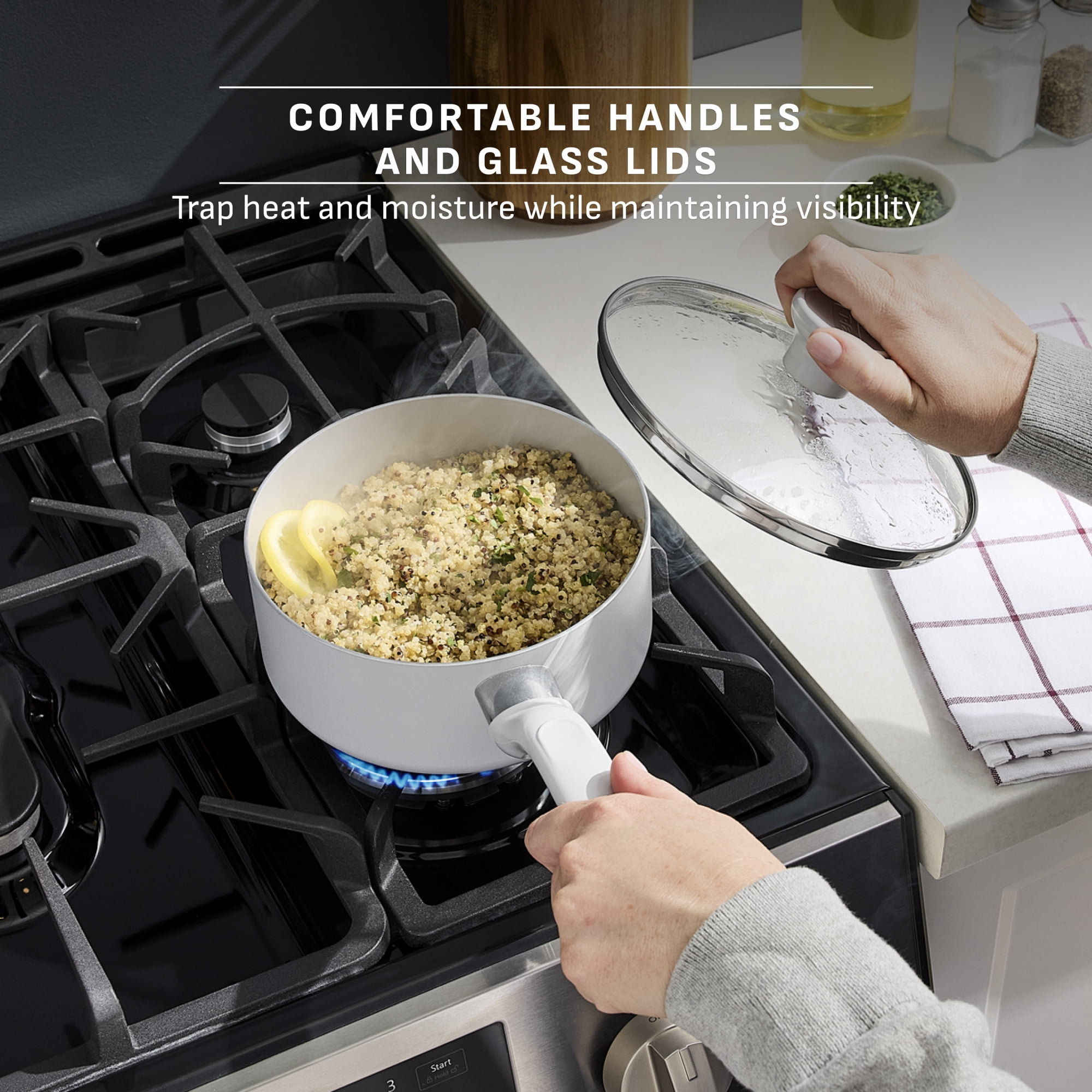 T-fal Easy Care 14 Piece Nonstick Cookware Set, Pots and Pans, Light Grey