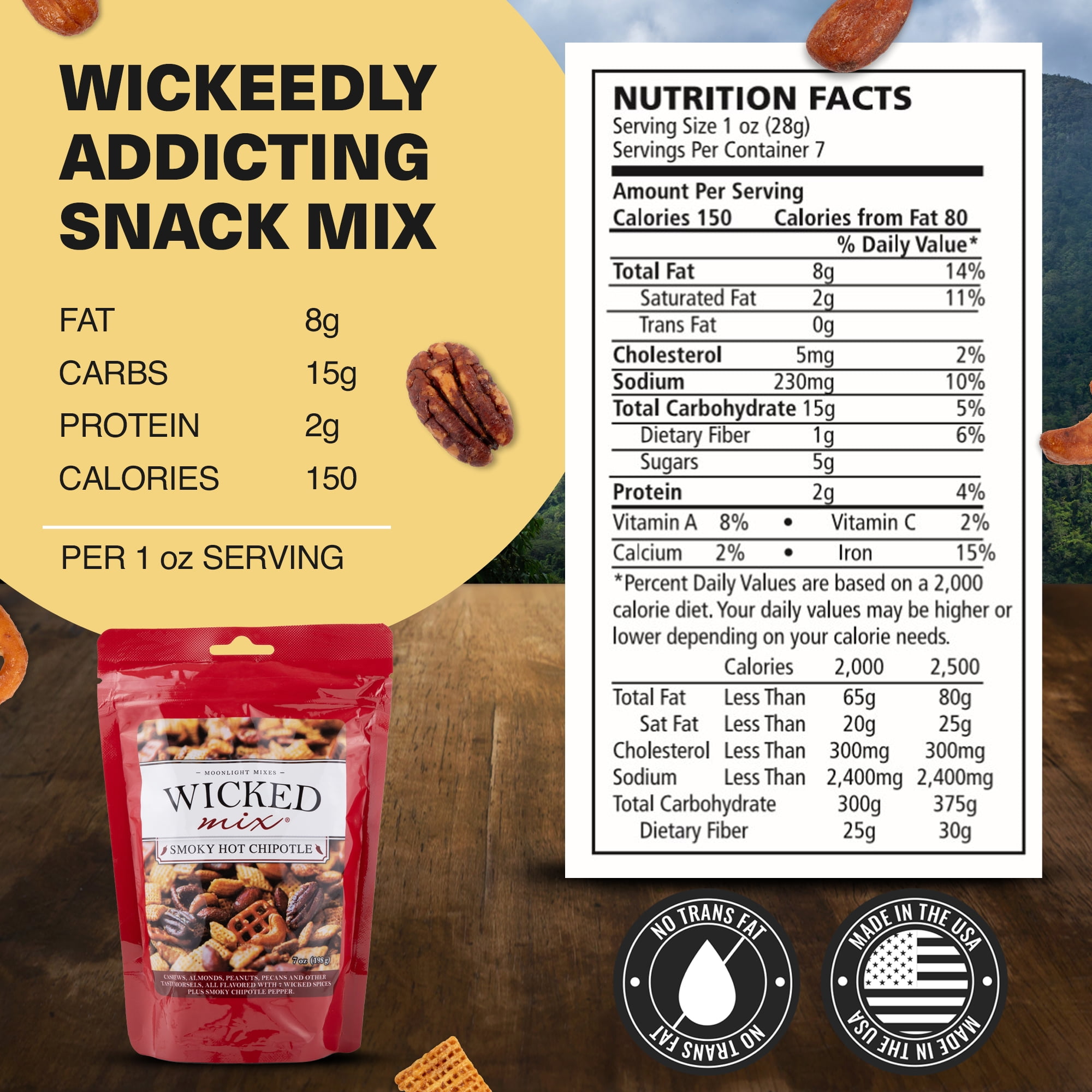 Wicked Mix Smoky Chipotle Snack Mix with Mixed Nuts, Sweet & Smoky, 7oz (Pack of 3)