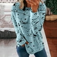 thumbnail image 2 of LEAVINGSUO Winter Clothes Clearance for Women Long Sleeve Fashion Women Print Long Sleeve Comfortable Breathable Round-Neck Shirt Tops Light Blue XXL, 2 of 7