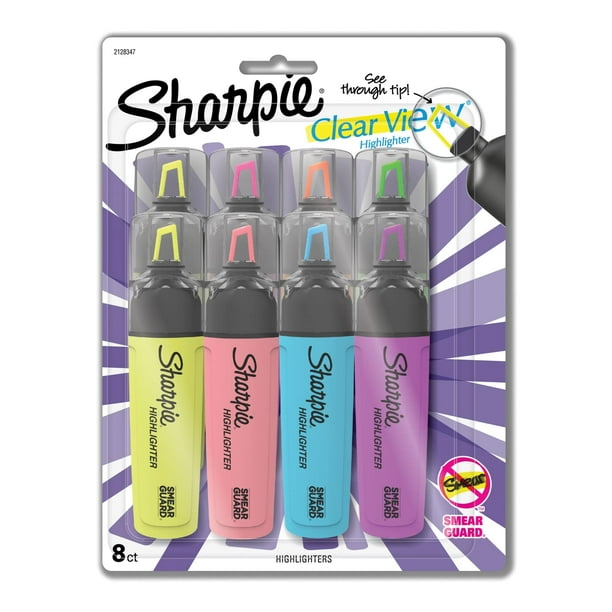 Iluminador Sharpie Clear View con punta cincelada transparente, 8 unidades