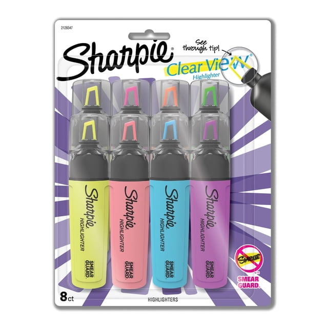 Iluminador Sharpie Clear View con punta cincelada transparente, 8 unidades