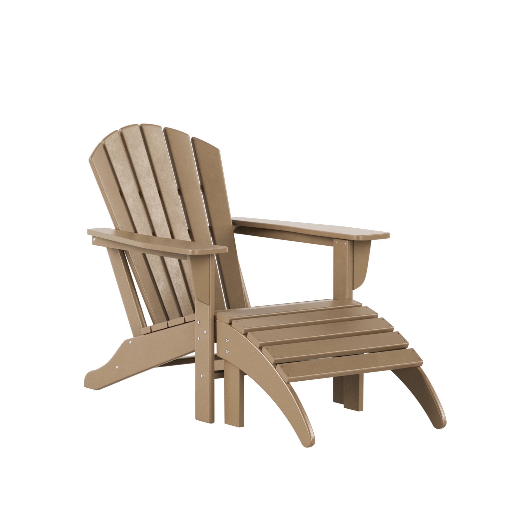 Westin Outdoor 3-Pieces Adirondack Chair with Ottoman & Side Table Set Included HDPE Plastic UV Weather Resistant, Weathered Wood