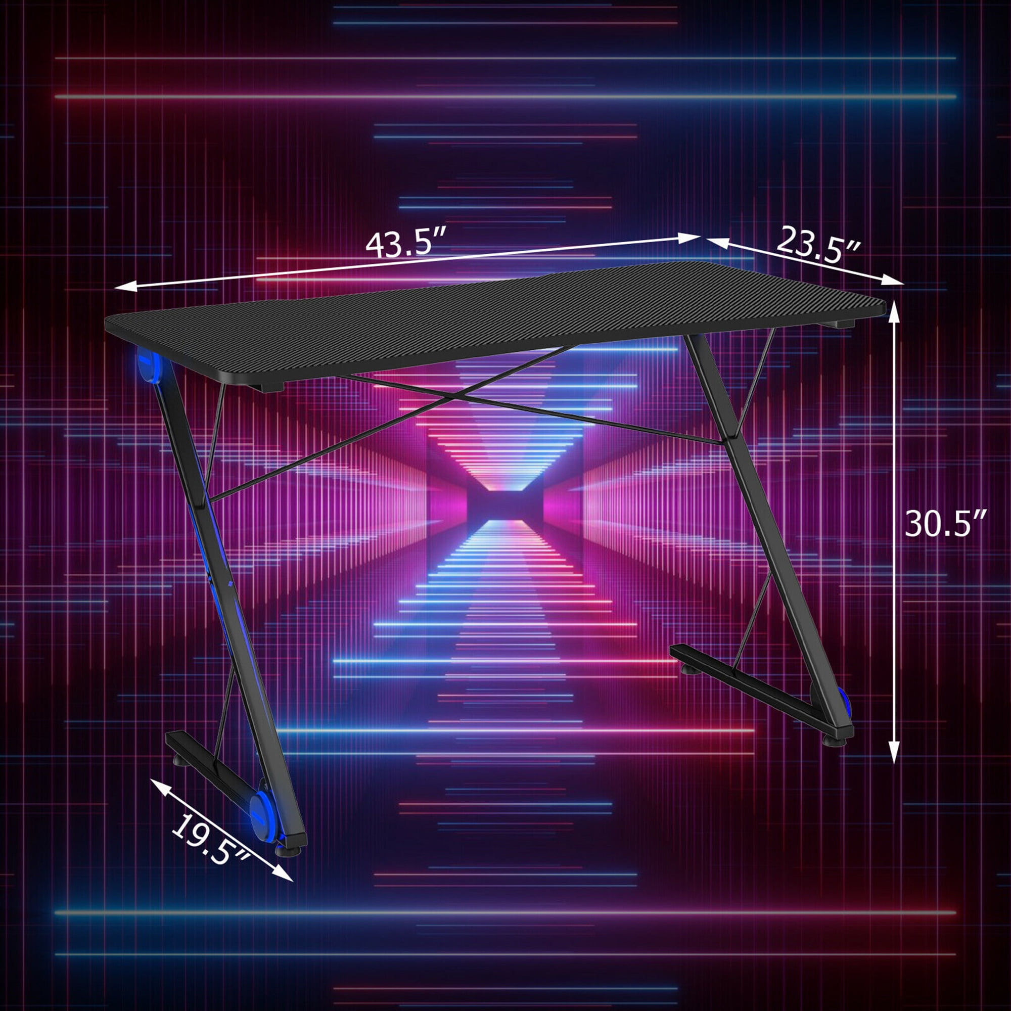 Gymax 43.5 inch Gaming Desk Z Shape Office PC Computer Desk Gamer Tables w/ LED Lights