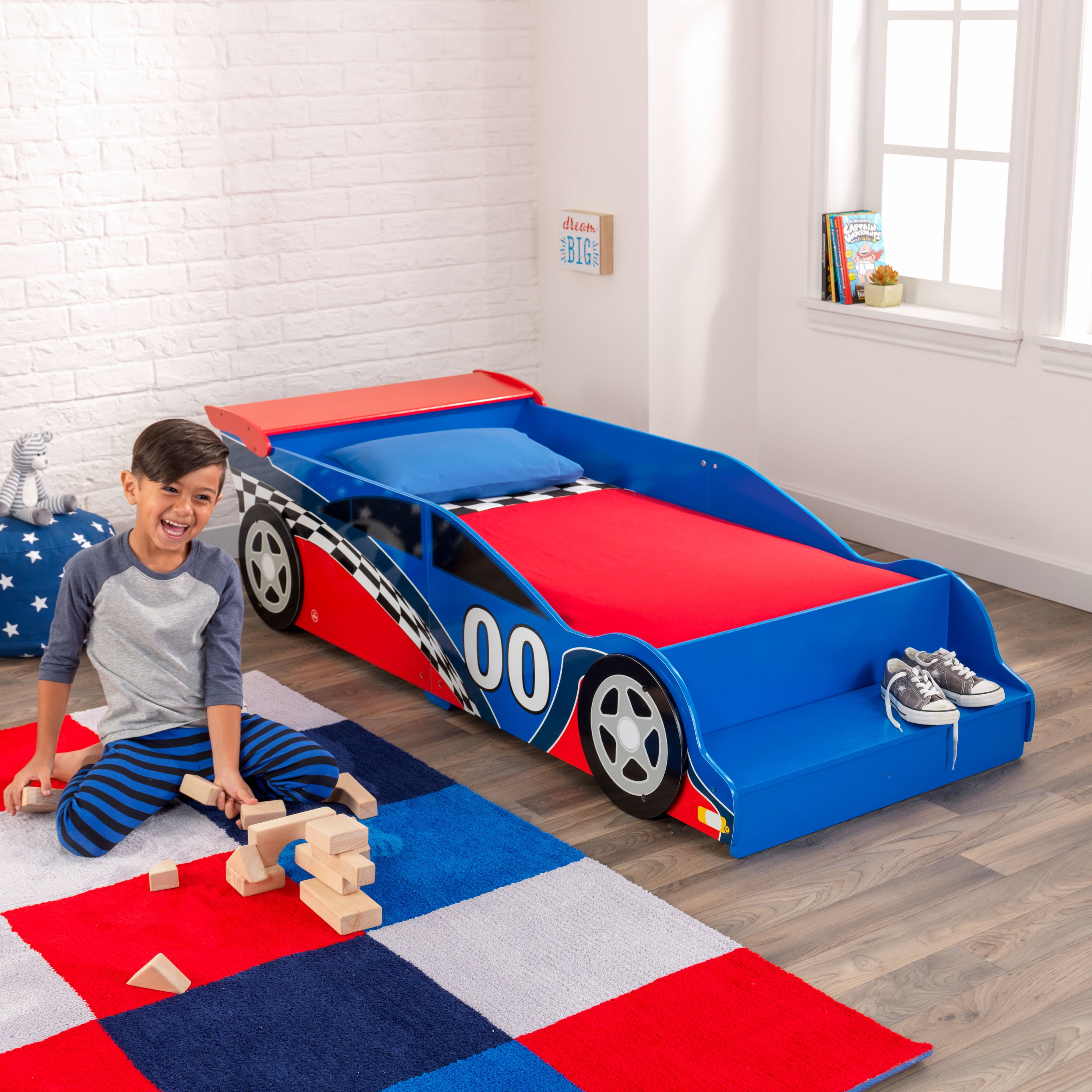 大人気アイテム Toddler Wooden Racecar KidKraft Bed Storage Built-In with ミニカー