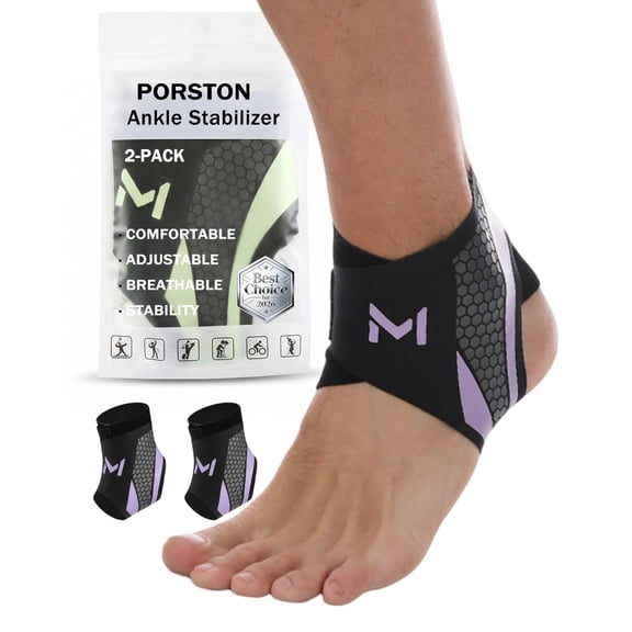 2 pack ankle brace for men and women, adjustable lace up ankle sock with straps, basketball ankle stabilizer, orthopedic compression sleeve for plantar fasciitis and sprain relief, Black and purple