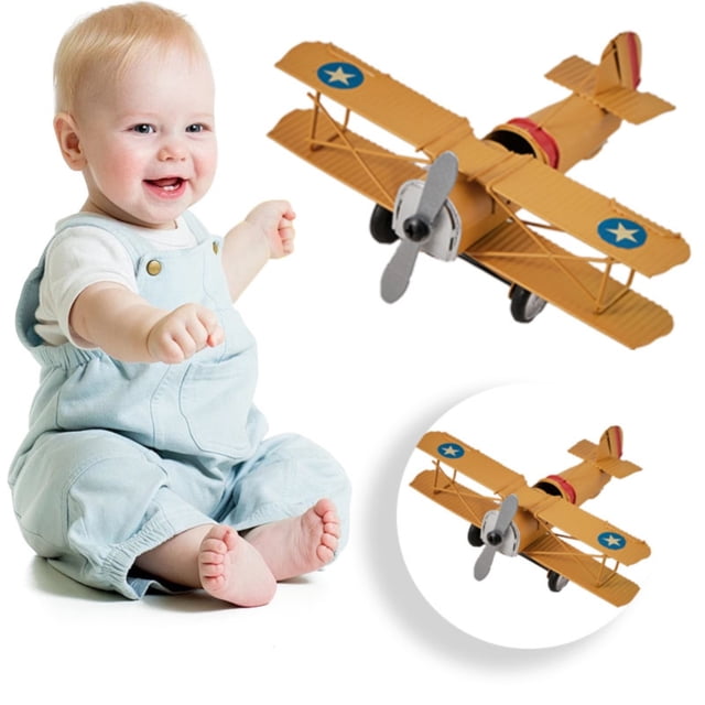 HUASHENG Vintage Airplane Model: Airplane Model Ornament Metal Biplane Plane Home Decor Desktop Decoration