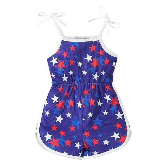 eczipvz Girls 4th Of July Outfit Baby Girl Romper Sleeveless Adjustable Tie-Up Strap Short Jumpsuits Summer Clothes Blue,3-4 Years