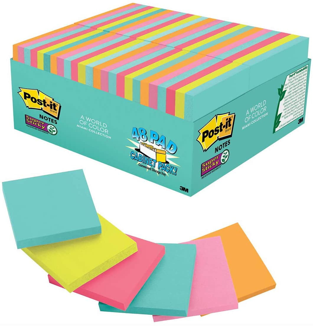 Post-it Super Sticky Notes 3x3 Assorted Bright Colors 90 notes per pad 5pk 10pk