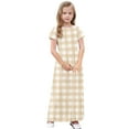 thumbnail image 7 of Girls Summer Dress Short Sleeve Maxi Tshirts Dresses with Pockets Cotton Long Dresses Size 4-14 Years (4 Years, Khaki-Plaid), 7 of 7