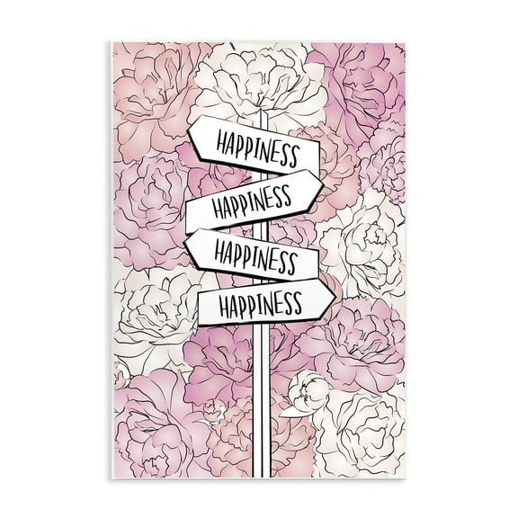 Stupell Industries Happiness Sign on Flowers Beauty & Fashion Painting Unframed Art Print Wall Art, 10 x 15