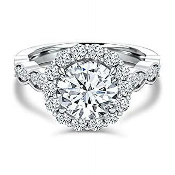 HeartsAndYou Halo Solitaire with Accent Engagement Ring for Women 2ct Round Moissanite 18k White Gold over Silver