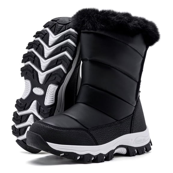 HOBIBEAR Girls Winter Snow Boots — Water Resistant, Warm Faux Fur, Non-Slip Sole, Easy On/Off for Snow & School