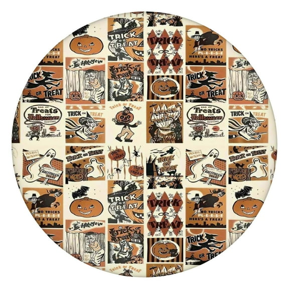 Vintage Halloween Poster Pattern Round Fitted Tablecloth with Elastic Edge,Dining Table Cover Waterproof,Outdoor Round Tablecloth for Camping,Dining,Indoor and Outdoor
