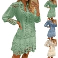 thumbnail image 3 of Women Spring Summer Lace Splicing Long Sleeve Cutout Shirt Female Sexy Dress, 3 of 6