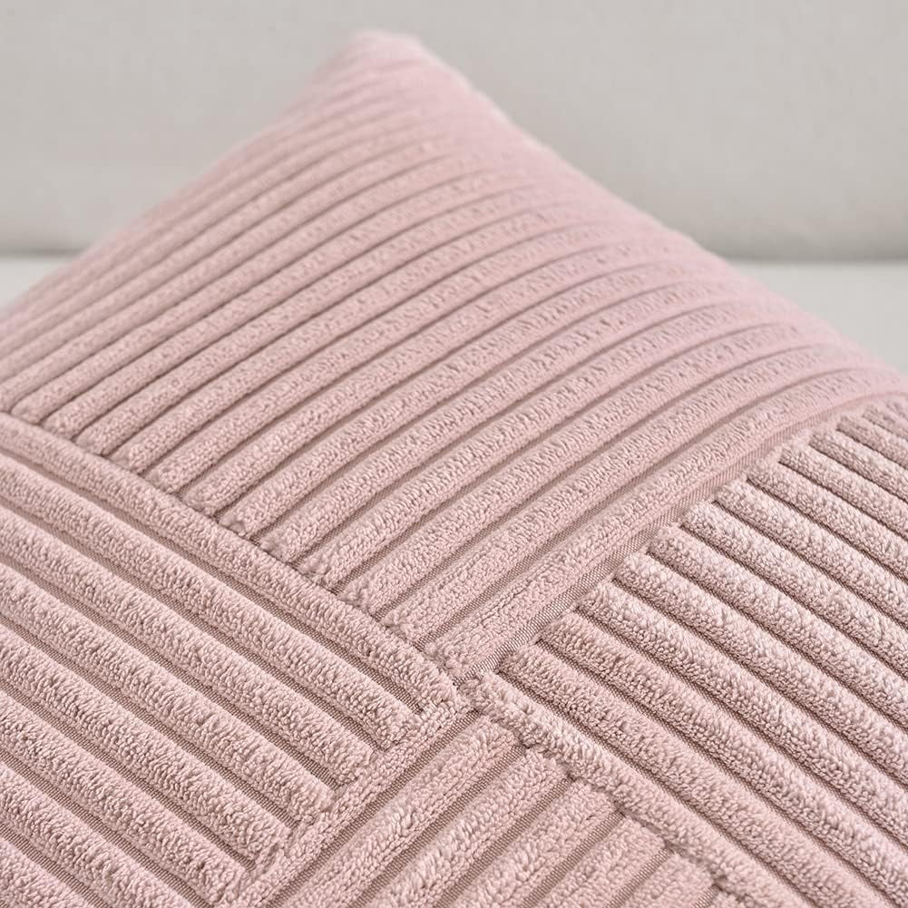 2 Packs Decorative Throw Pillow Covers for Living Room Couch Bed, Farmhouse Boho Home Decor, Soft Corss Corduroy Patchwork Textured Square Cushion Case