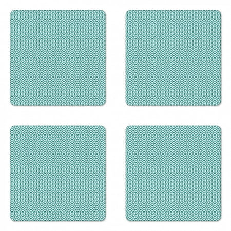 

Geometric Coaster Set of 4 Abstract Latticework with Involuted Round Shapes and Four-Petal Flowers Square Hardboard Gloss Coasters Standard Size Pale Grey and Teal by Ambesonne