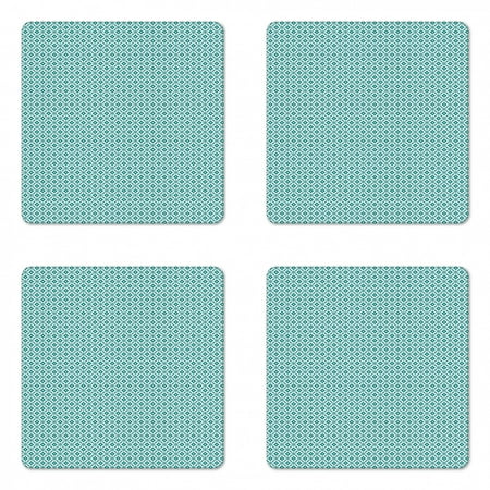 

Geometric Coaster Set of 4 Abstract Latticework with Involuted Round Shapes and Four-Petal Flowers Square Hardboard Gloss Coasters Standard Size Pale Grey and Teal by Ambesonne