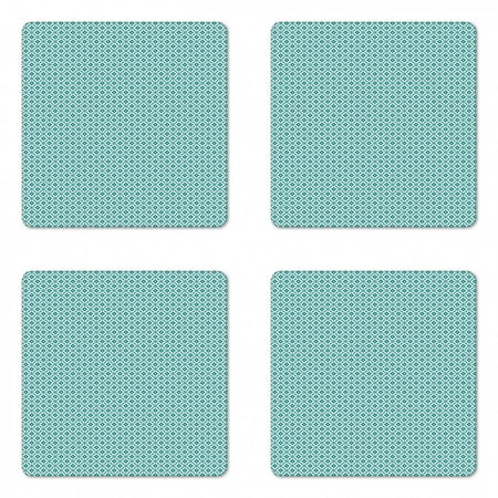 

Geometric Coaster Set of 4 Abstract Latticework with Involuted Round Shapes and Four-Petal Flowers Square Hardboard Gloss Coasters Standard Size Pale Grey and Teal by Ambesonne