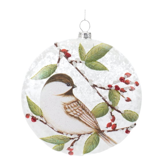 Melrose Glittered Chickadee Glass Christmas Ball Ornaments - 5" (130mm) - Multi-Color - 6ct