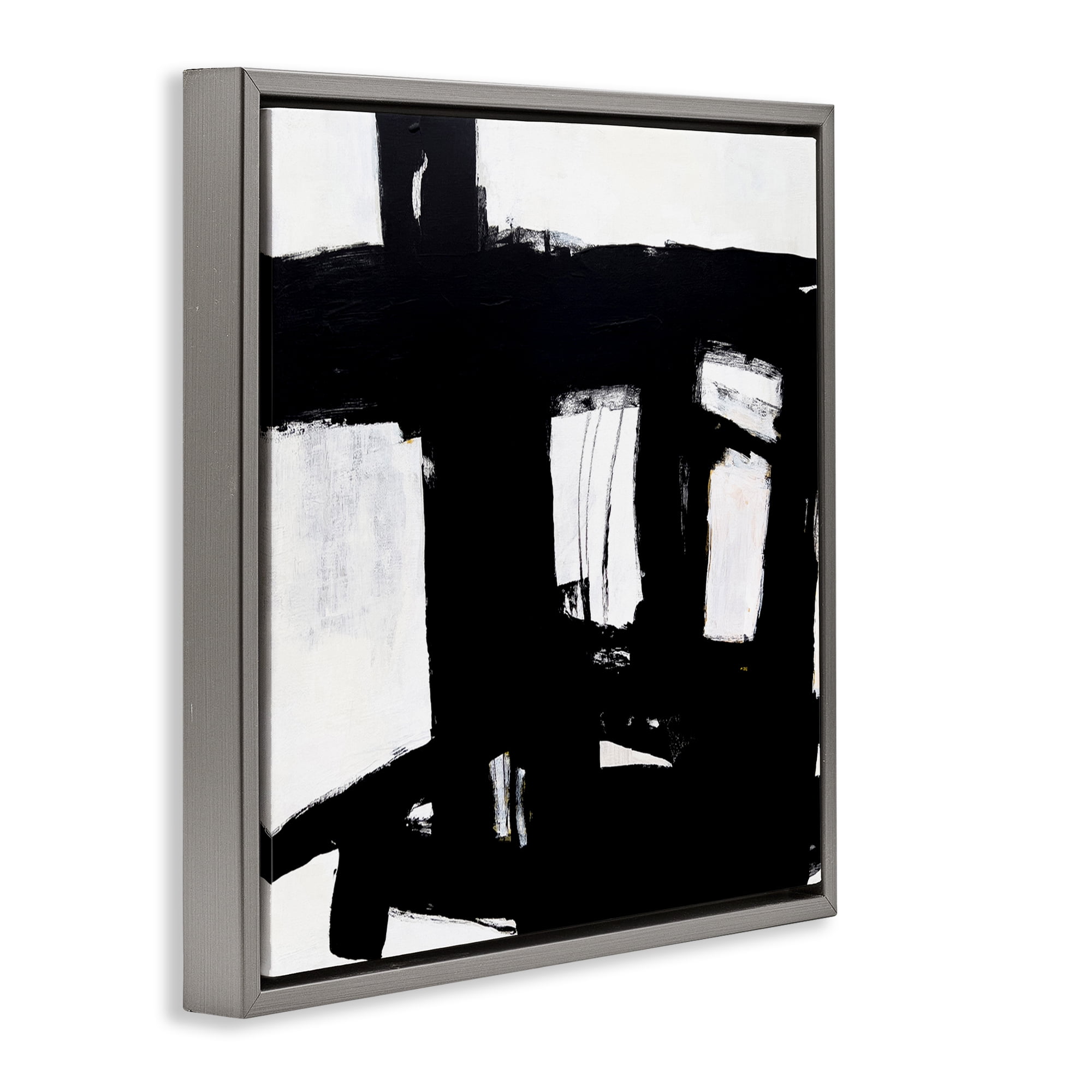Stupell Industries Industrial Black Streaks Abstract Painting Gray Floater Framed Canvas Art Print Wall Art, 25 x 25