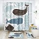thumbnail image 1 of 4 piezas de juego de cortina de ducha con sello de ballena pulpo pescado azul mar animal océano con alfombras antideslizantes tapa de inodoro y alfombra de baño decoración 72 & quot; X 72 & quot; Feliz Sencillez, 1 of 5