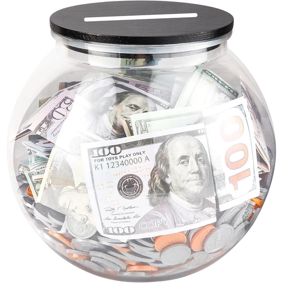 Large Clear Coin Bank Jar with Slotted Lid, 3/4 Gallon Plastic Money Tip Change Savings Coin Jar for Coin or Raffle Ticket, Big Money Coin Tip Piggy Change Bank Box for Adults Teens, Black