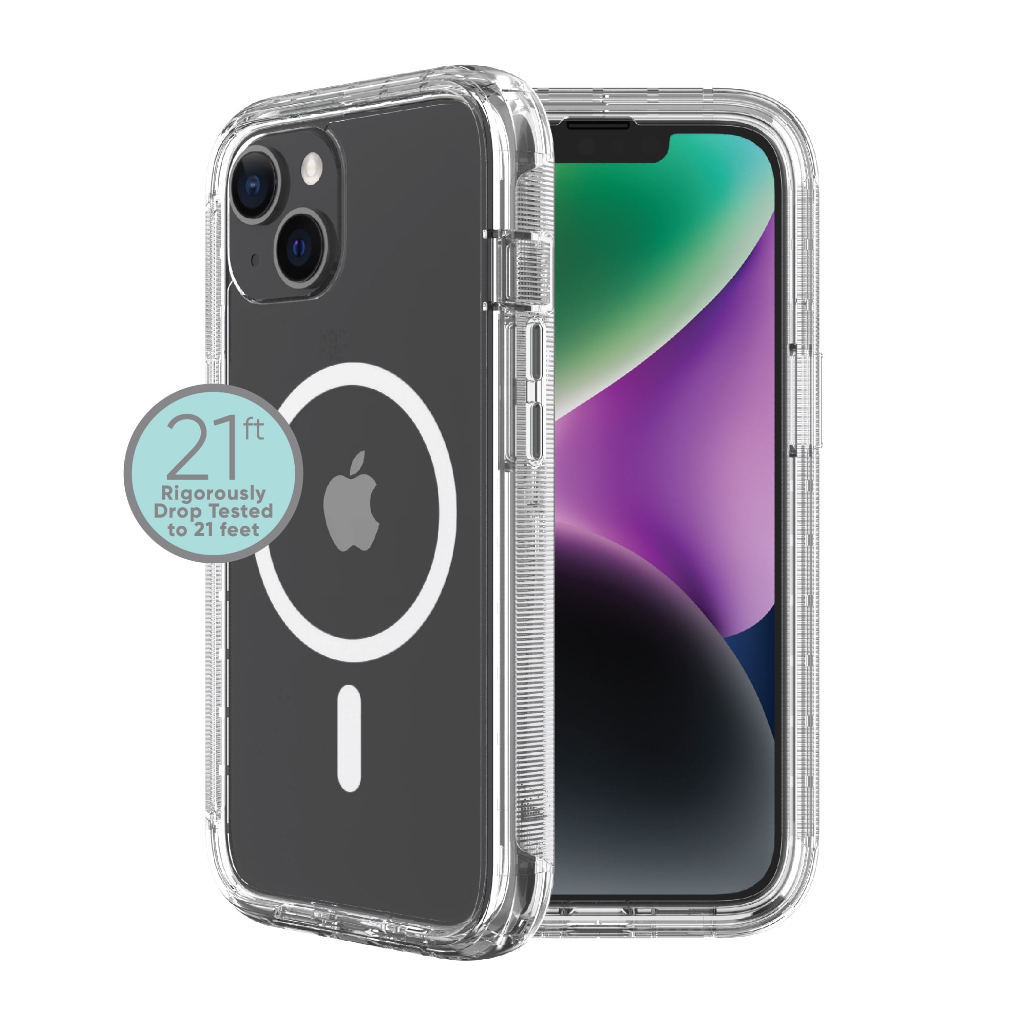 onn. MagSafe Compatible Rugged Phone Case for iPhone 14 Plus - Clear