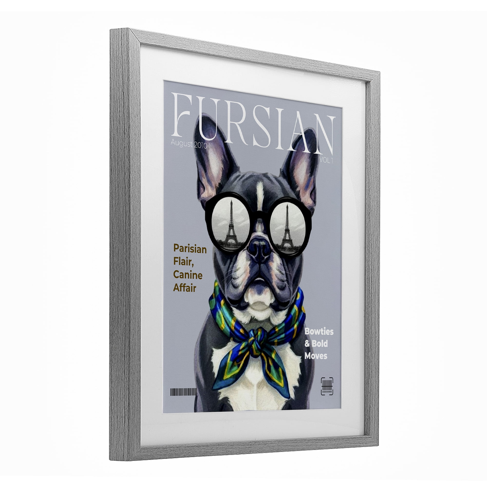 Stupell Industries Fursian Dog Fashion Magazine Gray Framed Print Under Glass, design by A Barefoot Stylist