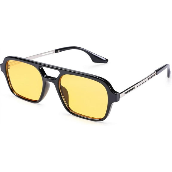 Vintage 70s Flat Aviator Small Frame Sunglasses for Women Men Square Metal Design UV400 Protection Shades