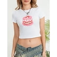 thumbnail image 5 of Yunliwuli Women's Summer Fitted Crop Tops Short Sleeve Crewneck Solid Color/Pattern Print Cropped T-shirt, 5 of 10