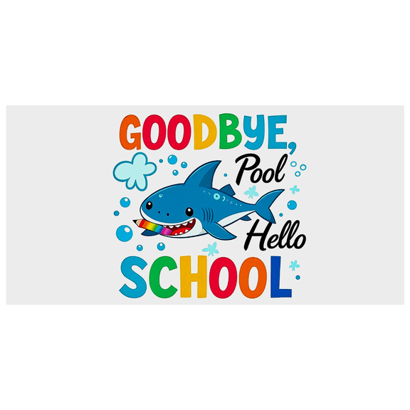 Colorful Cartoon Shark Banner Goodbye Pool Hello School Backdrop Party Decorations for School Events Pool Themed Parties Photo Props