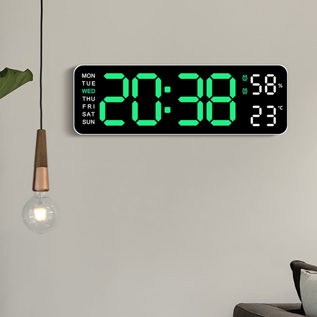 Oasiva 9Inch Digital Wall Clock LED Alarm Clock Large Display, 3 Level Brightness Adjustable with Calendar and Temperature