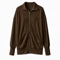thumbnail image 5 of DISKEBUISS Women's Ribbed Full Zip Up Jacket Stand Collar Long Sleeve Sweatshirt Coat with Thumb Holes & Pockets for Fall Winter, 5 of 7