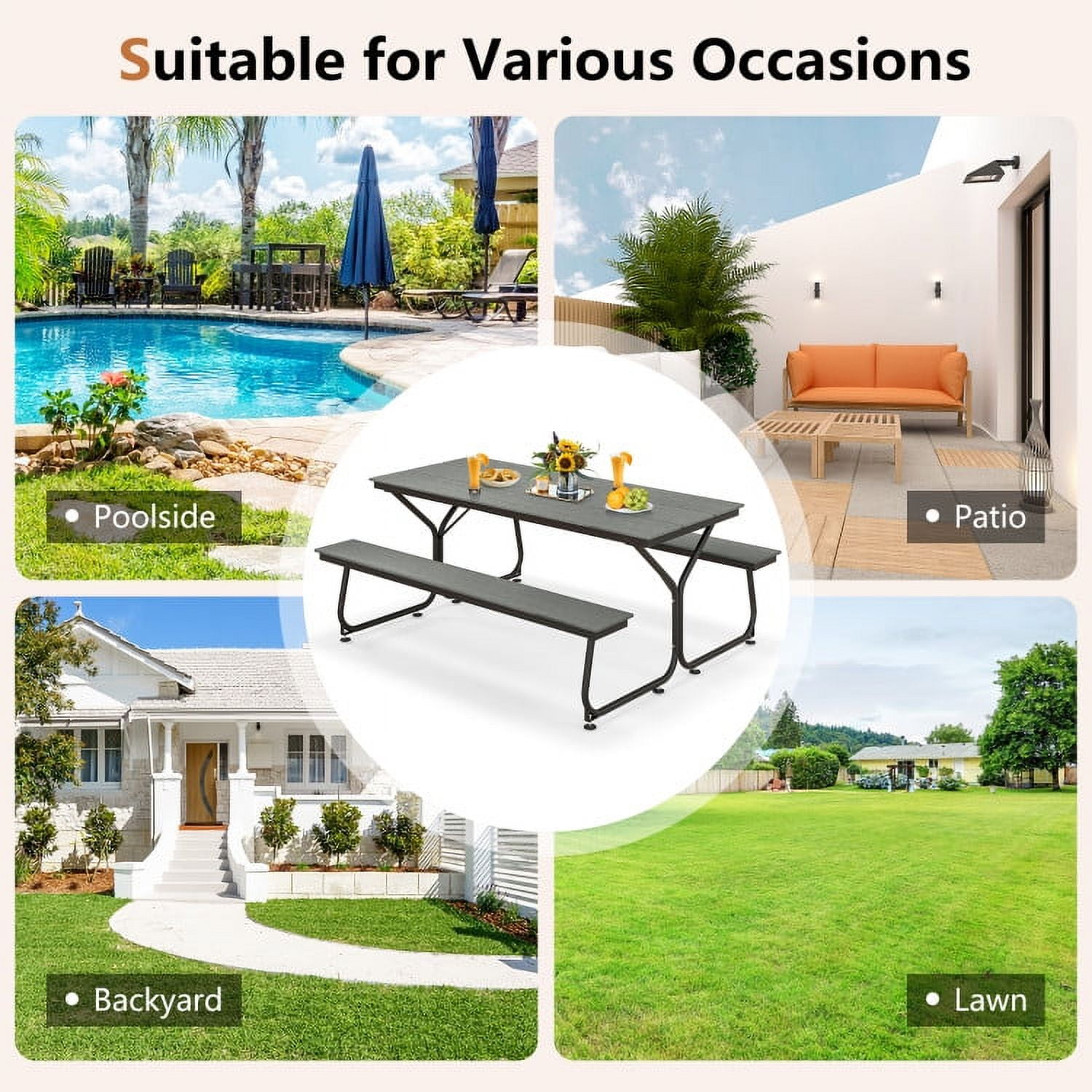 Aimee Lii 6" Outdoor Picnic Table Bench Set for 6-8 People, Outdoor Patio Furniture, Gray Aimee Lii 6" Outdoor Picnic Table Bench Set for 6-8 People, Outdoor Patio Furniture, Gray