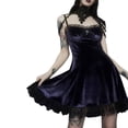 thumbnail image 1 of Txlixc Vestido de terciopelo con volantes para mujer, correa de espagueti, cuello en V, ribete de encaje, lazo, una pieza Txlixc Sexy, 1 of 8