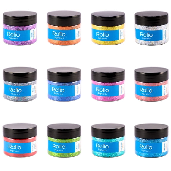 Rolio Holographic Glitter Set - 12 Jars, 15g each, - Cosmetic Holographic Grade Glitter for Resin, Makeup, Face & Body Art, Craft Supplies, Nail Decoration - Pure Set (15g)