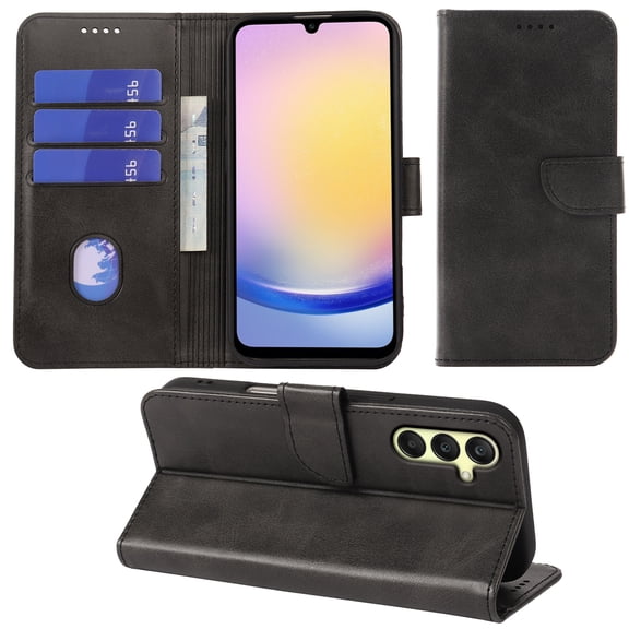 VIESUP for Samsung Galaxy A15 Black Wallet Case with Credit Card Holder,PU Leather Magnetic Protective Phone Case