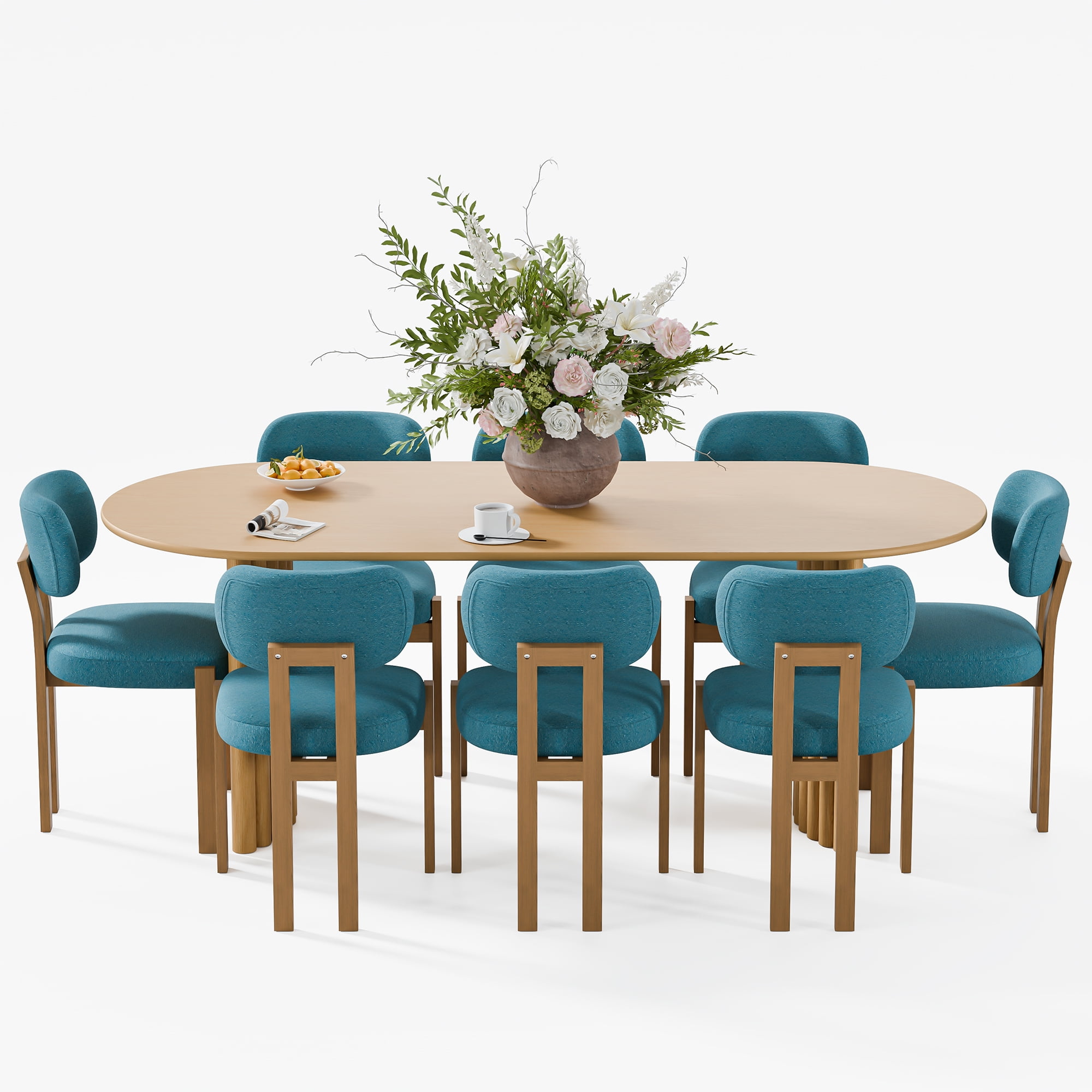 MAYEERTY 79"×33.5"×30" Natural Wood Oval Dining Table - Curved Legs, Elegant for Home Meals