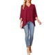 thumbnail image 2 of INSPIRE CHIC Blusa de Chiffon para Mujeres con Mangas de Campana 3/4, Cuello en V, Dobladillo Asimétrico, Casual y Elegante, Color Rojo Vino, 2 of 6