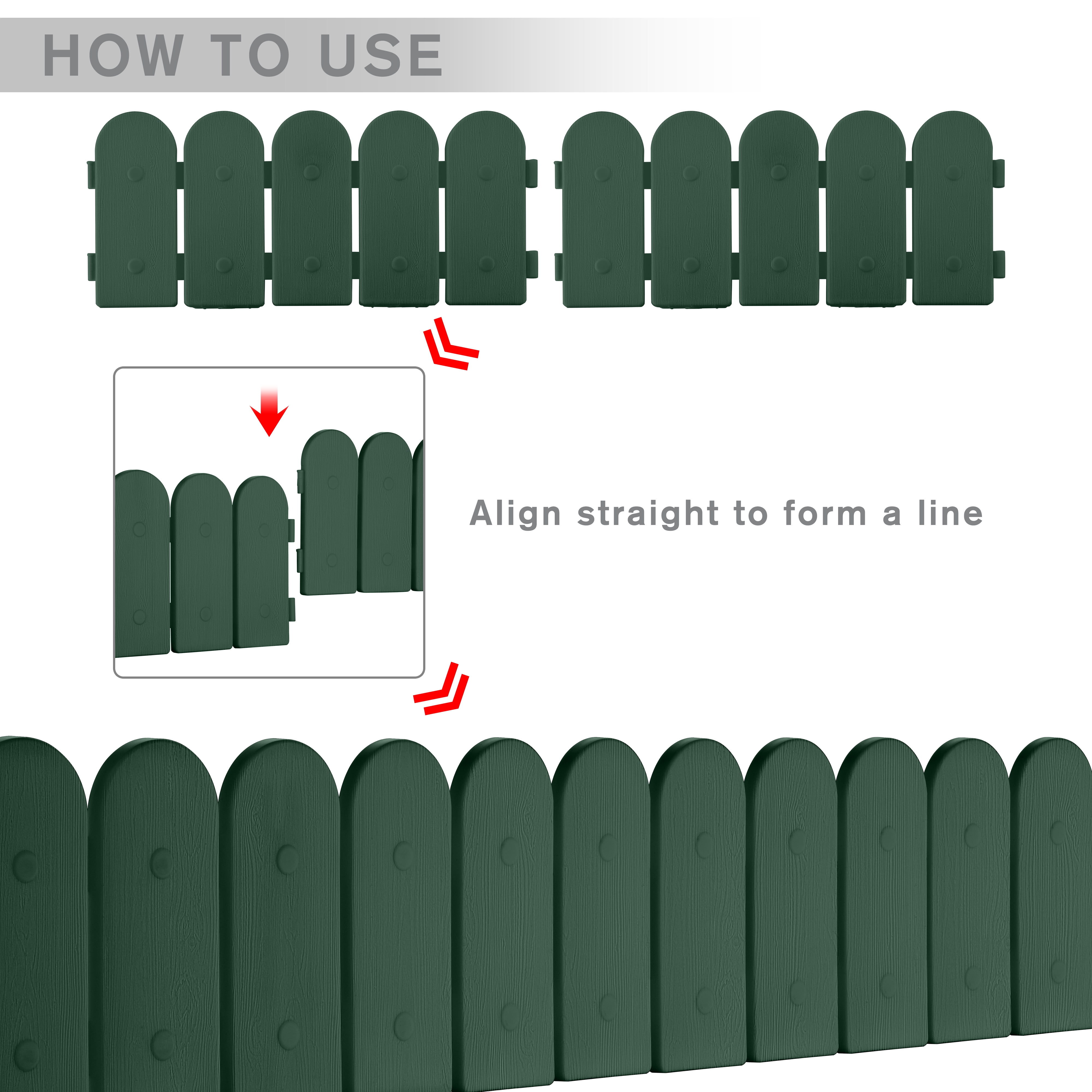 Evelyne Garden Border Edging: Wooden Fence Design - 8pcs Green Yard Landscaping Fence Liner Lawn Edge Barrier - 10ft Kit of Decorative Lawn Landscape Panels Elements - GMT-10374-B08