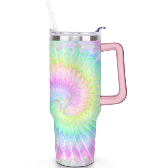 40 oz Tie dye Theme Tumbler with Handle 40oz Tie dye Travel Must Haves Tumbler with Spill Proof Lid Straw Double Insulated Travel Coffee Cup Tie dye Lover Gifts