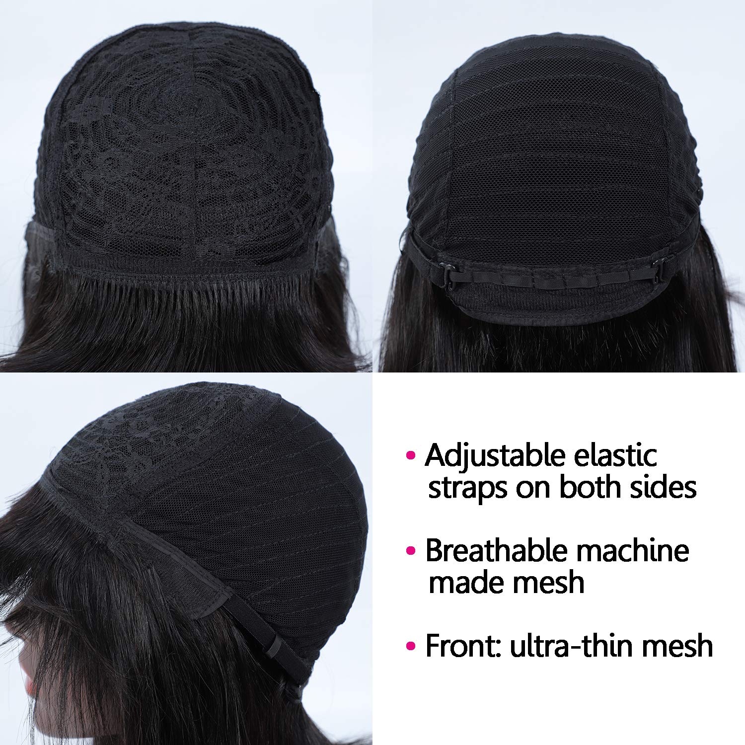 DOPI Fashion Women Short Straight Black Wig with Bangs, 12 Inches（Synthetic Wig）