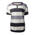 thumbnail image 3 of T-Shirt à Manches Courtes à Rayures Léopard avec Fermeture Éclair pour Femmes, 3 of 5
