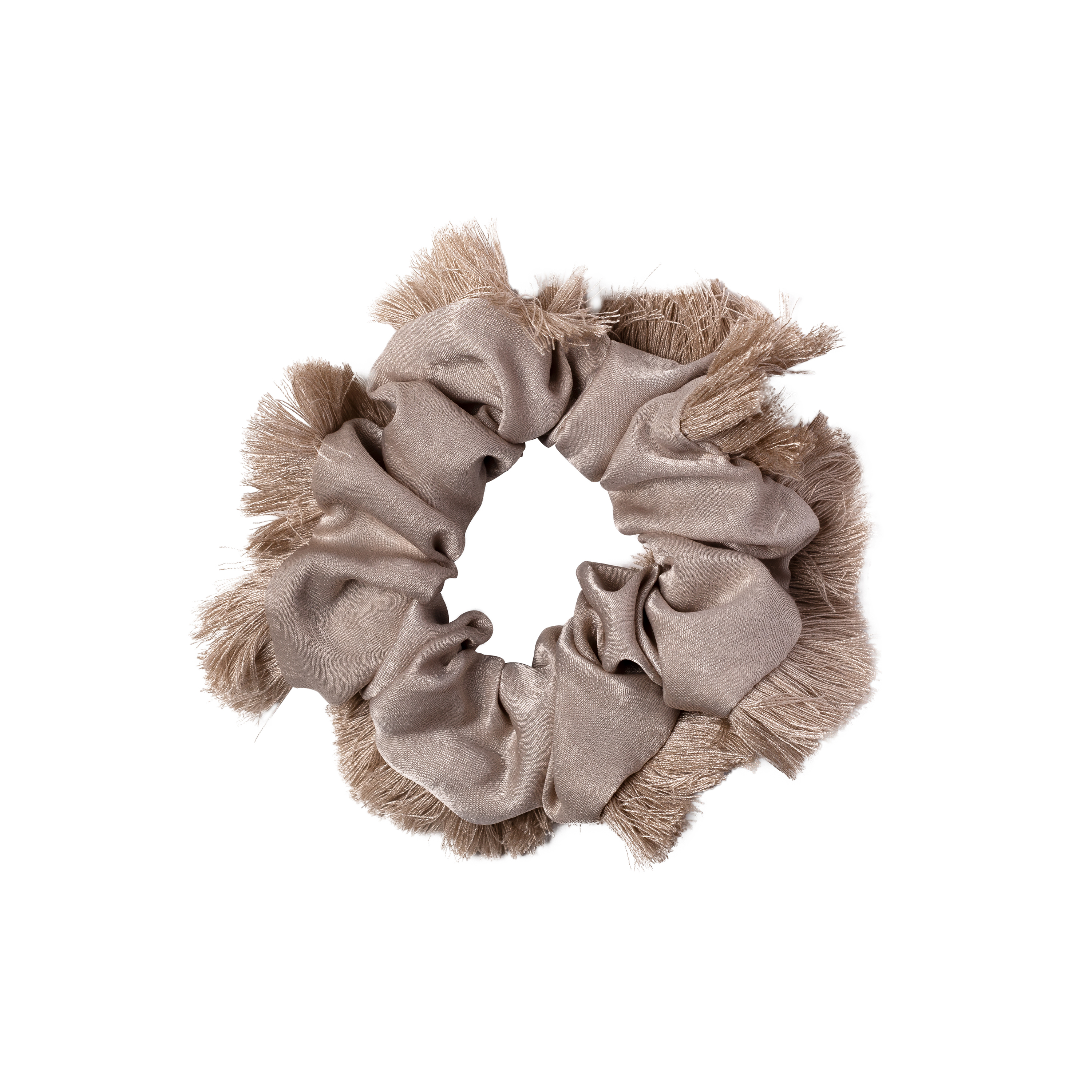 Hairitage by Mindy Take Me to the Beach Fringe Edge Hair Scrunchie & Ponytail Holder, Taupe