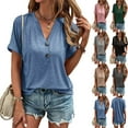 thumbnail image 5 of Xmarks Women's Short Sleeve V Neck Tops Button Down Henley Shirt Casual Summer T Shirt Solid Color Loose Tunic Blouses, S-3XL, 5 of 5