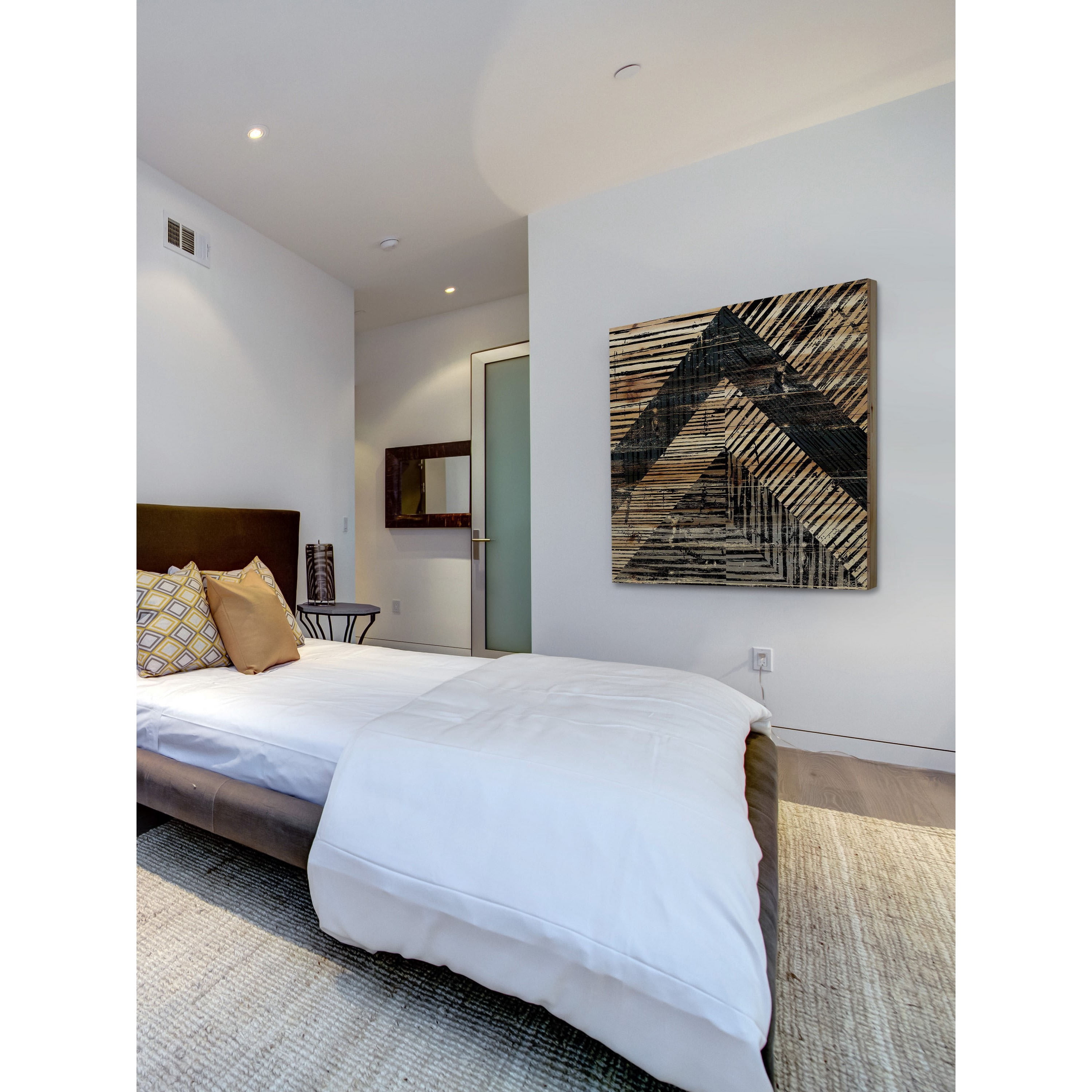 "Patterned Shapes" Painting Print on Natural Pine Wood
