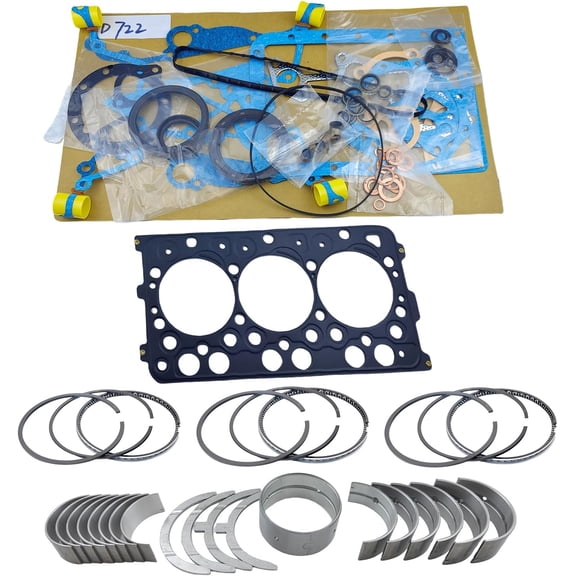 D722 Engine Full Gasket Set Rings Bearings For Kubota D722 Engine TG1860-54 G1900 GF1800E Tractor K008 Excavator Bobcat 316 320 322 323 Mini-Excavator STD Bearing kit set piston ring set